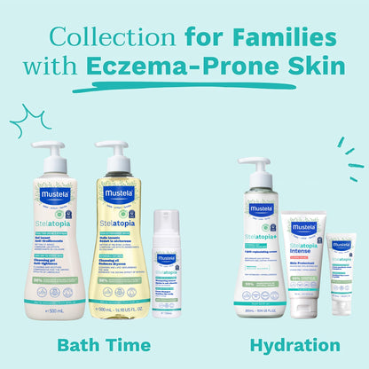 Mustela Stelatopia Eczema-Prone Skin Bath Time Gift Set - Family Skin Care Essentials - Natural Avocado & Sunflower Oil - EWG Verified - 2 Items Set - Stelatopia Cleansing Oil and Stelatopia+ Cream