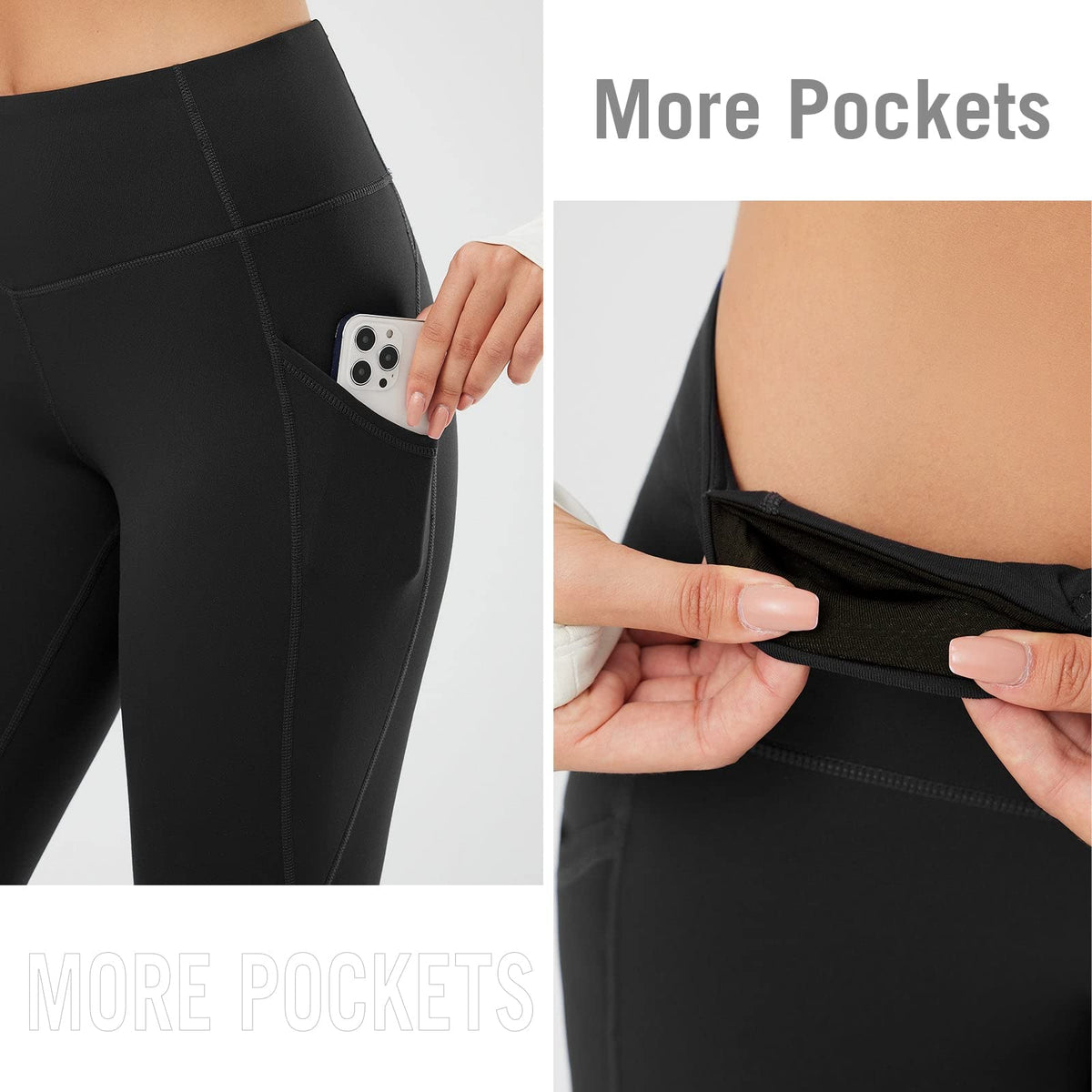 baleaf Women's Fleece Lined Leggings Thermal Warm Winter Tights High Waisted Thick Yoga Pants Cold Weather with Pockets Black M