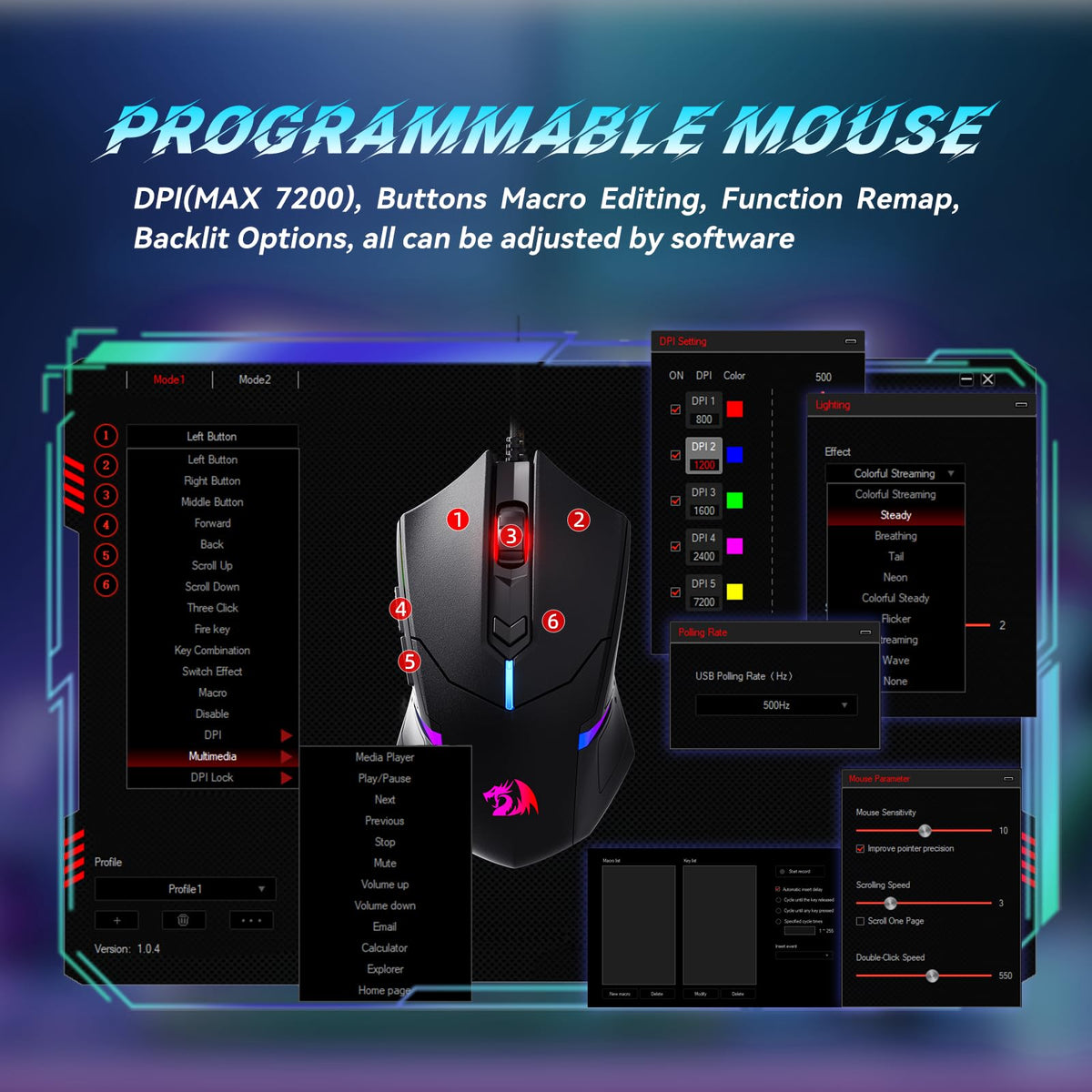 Redragon S101-3 PRO Gaming Keyboard and Mouse, RGB Backlit Programmable Keyboard Mouse with Software, Independent Macro Record Keys, Value Combo Set, New Update Version
