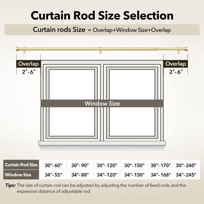 IFELS 2 Pack Heavy Duty Curtain Rods for Windows 28 to 48 Inch, 1 Inch Gold Adjustable Curtain Rod Set with Easy Installation and Modern Design (A1,Gold,30-60",2Pack)
