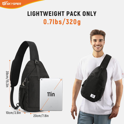 SKYSPER Sling Bag RFID Cross Body Bag Recycled Crossbody Backpack Travel Daypack(Black)