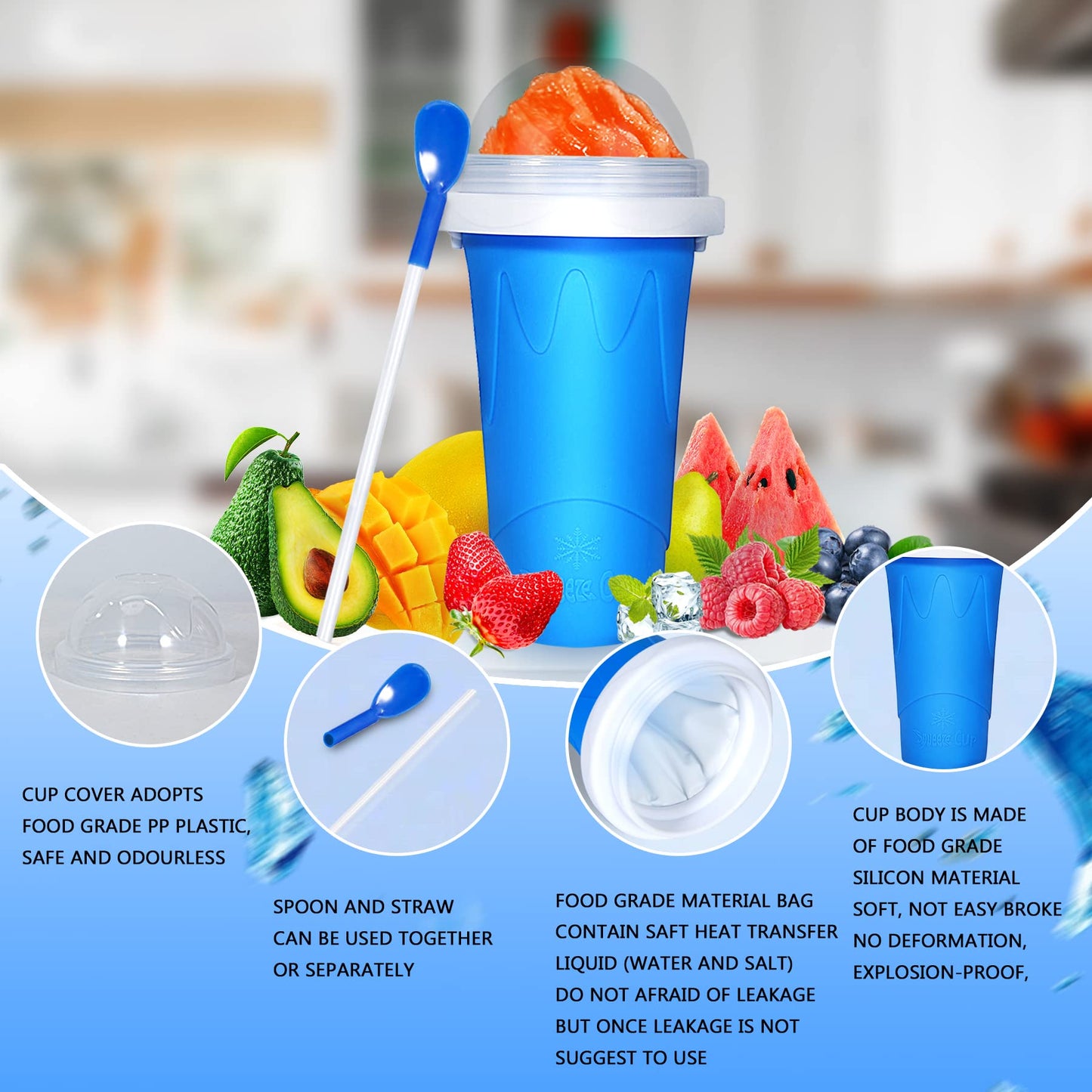 Color Land Slushy Cup, TIK TOK Slushie Maker Cup Frozen Magic Squeeze Cup, Ice Cream Maker Cup, Cool Stuff Trending Tiktok Items Homemade DIY Cool Gadgets with Lid & Straw (GREEN)