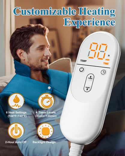 Heating Pad for Neck and Shoulder, Mothers Day Gifts for Mom, Electric Weighted Heat Pad for Back Pain Relief, Anniversary Birthday Gifts for Men Women Dad Him Her, Blue