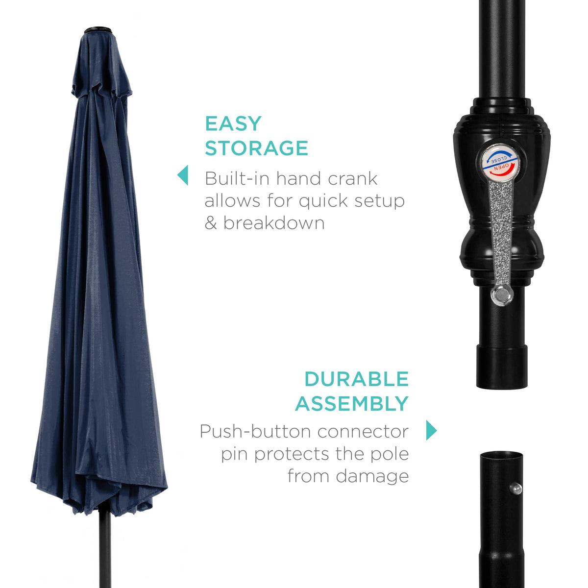 Best Choice Products 10ft Outdoor Steel Polyester Market Patio Umbrella w/Crank, Easy Push Button, Tilt, Table Compatible - Navy Blue