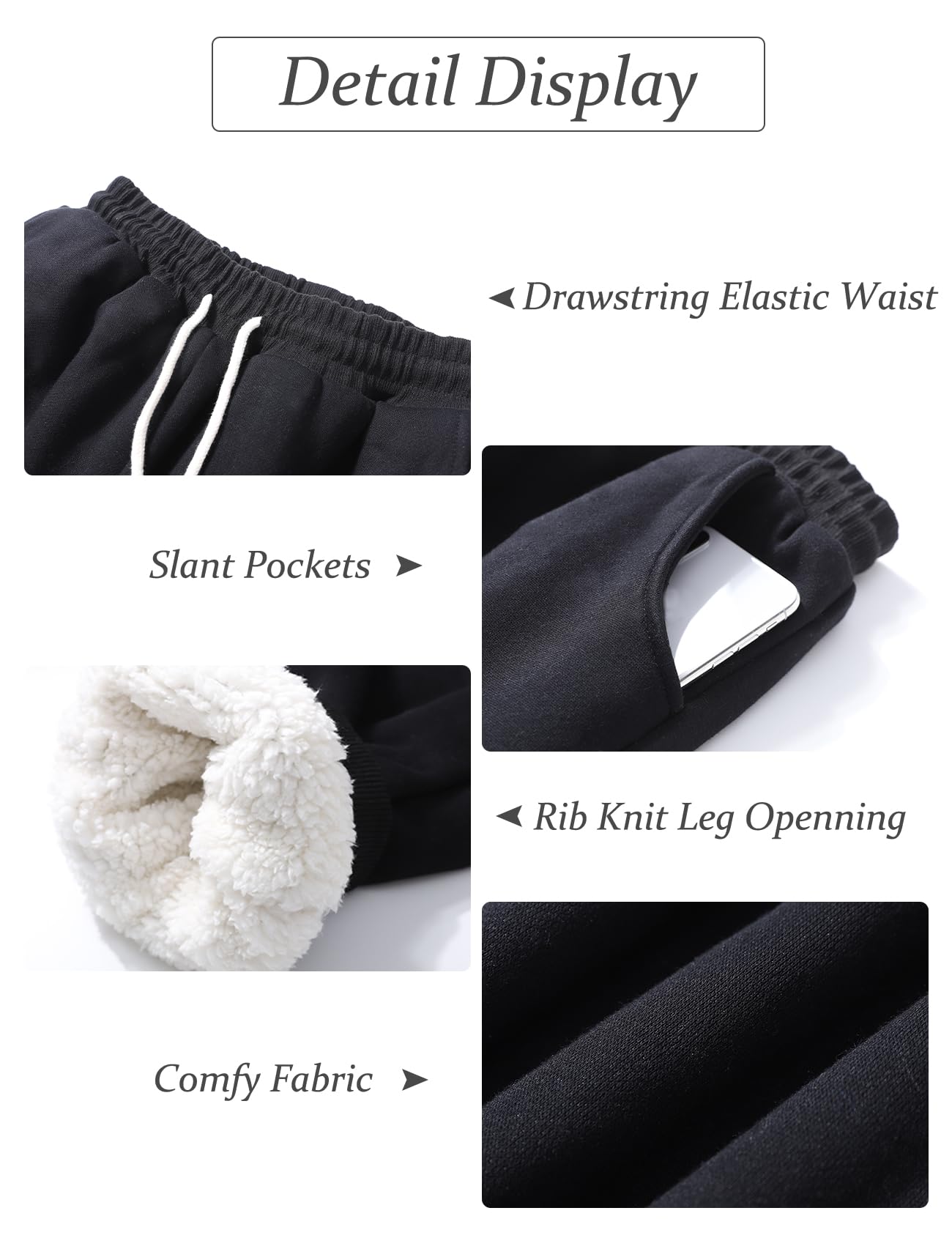 Flygo Women's Winter Warm Fleece Joggers Pants Sherpa Lined Athletic Active Sweatpants(Medium, Black)