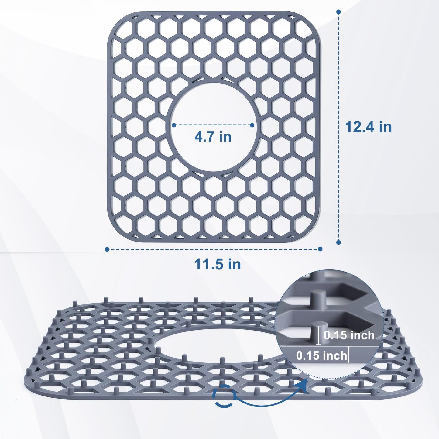 Bestjing 2 Pack Silicone Sink Protectors for Kitchen Sink with Center Drain - 12" x 11" Kitchen Accessory, Non-Slip Heat-Resistant Mat for Bottom of Porcelain Stainless Steel, Dishwasher Safe