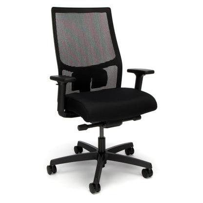 HON Ignition 2.0 Mid Back Task Chair, Advanced Synchro-Tilt Control, Office Chair with Lumbar Support, Height and Width Adjustable Arms, Black Frame, Black