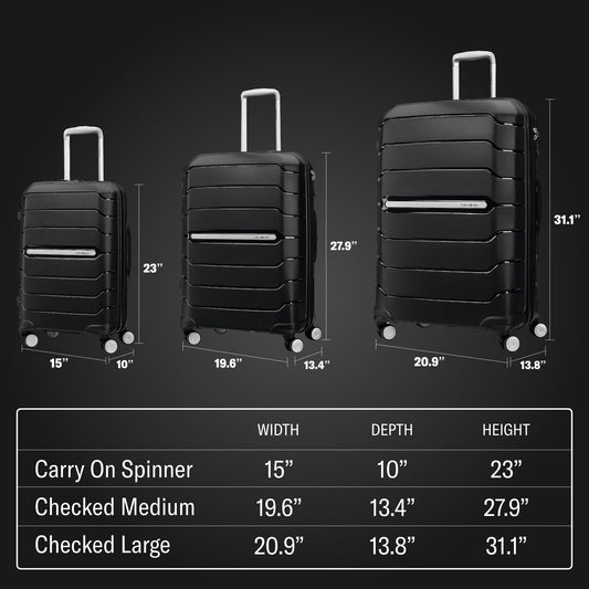 Samsonite Freeform 2-Piece Luggage Set - Carry-On & Large Checked Luggage with Dual Spinner Wheels - Durable Polypropylene Hardshell - TSA Lock, Airline-Approved - Expandable Hard Shell – Black