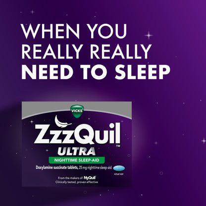 ZzzQuil ULTRA, Sleep Aid, Doxylamine Succinate 25mg, Sleep Aids for Adults, Nighttime Sleep Aid, 48 Tablets