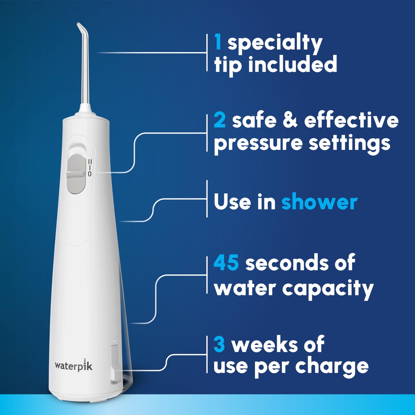 Waterpik Cordless 1100 Rechargeable Portable Water Flosser for Teeth Cleaning and Flossing, Travel, Braces Care, Healthier Gums, Waterproof for Shower, ADA Accepted, WF-30CD White, Packaging May Vary