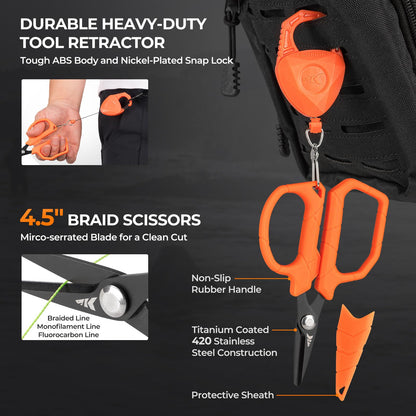 KastKing SteelStream 6pc Fishing Tool Kit - Corrosion Resistant Fishing Pliers with Lanyard, Fillet Knife, Floating Fish Lip Gripper, Fishing Braid Scissors, Tool Retractor, Fishing Gifts for Men