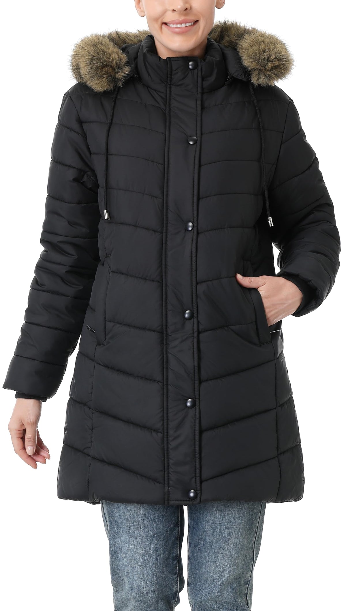 Women's Long Winter Puffer Coat Warm Thicken Fleece Lined Down Jacket Waterproof Detachable Hooded Parka