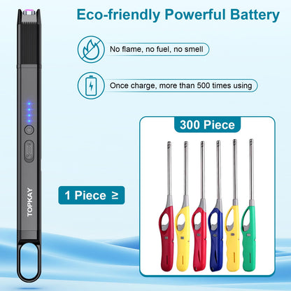 TOPKAY 2 Pack Electric Candle Lighter Windproof Flameless USB Rechargeable Plasma Arc Long Lighter for BBQ Grill Firework Kitchen Camping.