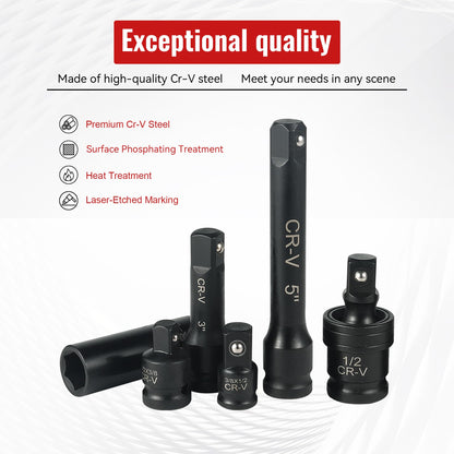 Reniteco 25-Piece 1/2" Drive Socket Set, SAE (3/8"- 1-1/2"), Deep Sockets, Extension Bars, 1/2" F to 3/8" M Reducer,3/8" F to 1/2" M Reducer, Universal Joint, 6 Point Design, Cr-V