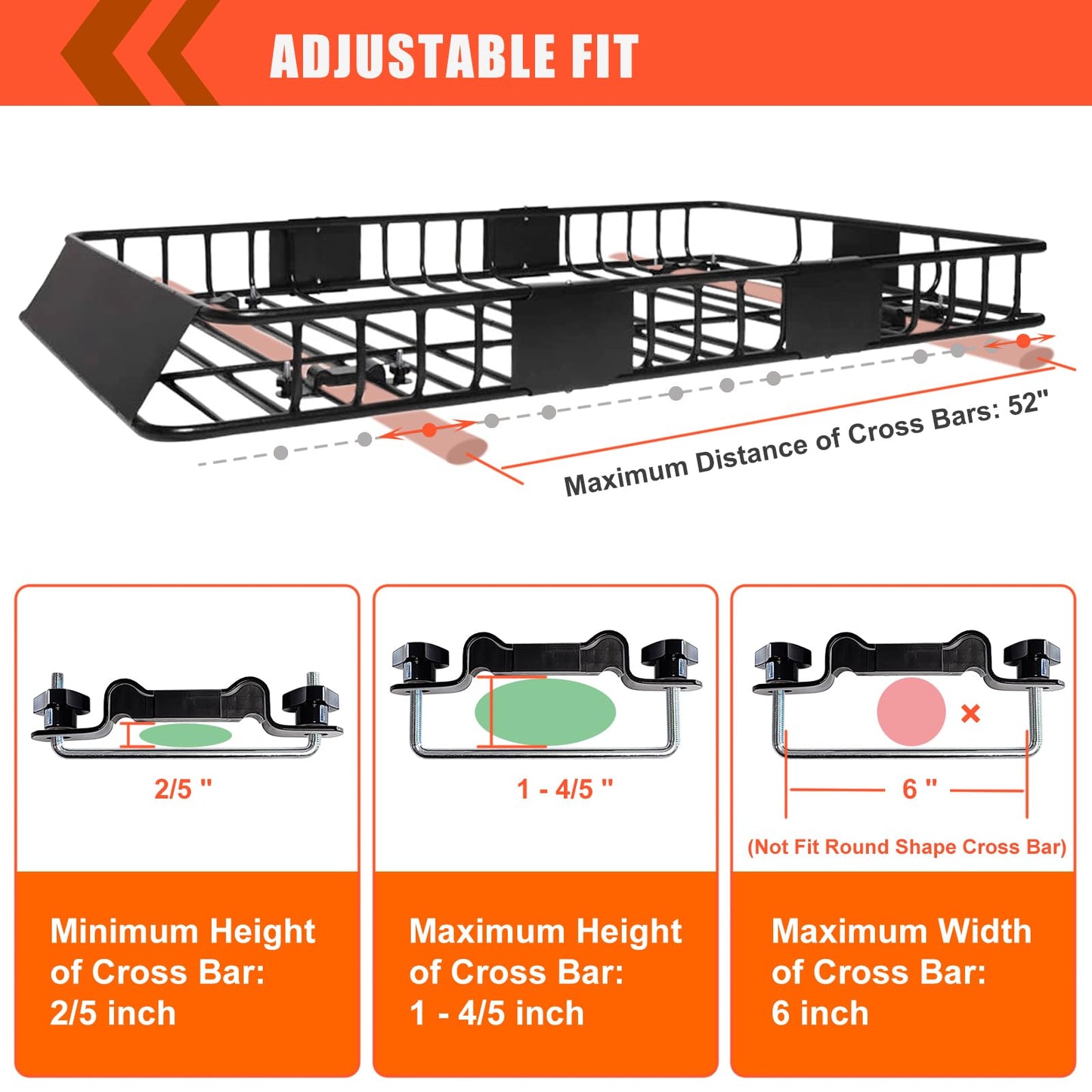 MeeFar Roof Rack Carrier Basket Universal Rooftop 65" X 39" X 6" Large Size Roof Rack + Waterproof Bag 20 Cubic Feet (51" 40" 17"), and Cargo Net with Attachment Hooks, Ratchet Straps
