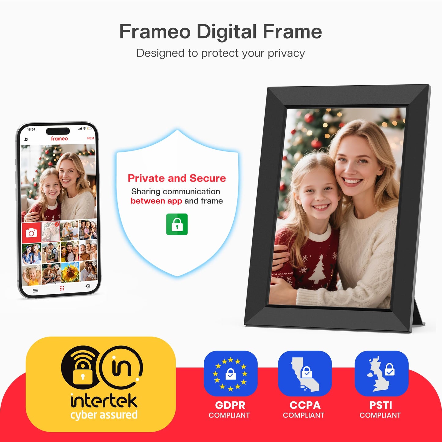 Frameo 10.1 Inch WiFi Digital Picture Frame, Smart Cloud Electronic Photo Frame with HD IPS Touch Screen Slideshow 32GB Memory Auto-Rotate Wall Mount, Share Photos/Videos from Phone by Frameo App