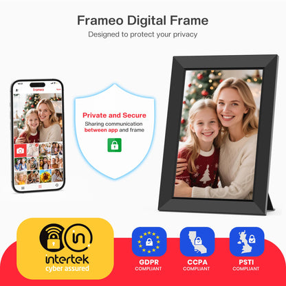 Frameo 10.1 Inch WiFi Digital Picture Frame, Smart Cloud Electronic Photo Frame with HD IPS Touch Screen Slideshow 32GB Memory Auto-Rotate Wall Mount, Share Photos/Videos from Phone by Frameo App