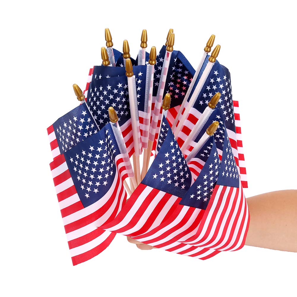 12 Pcs 8x12 Inch American Flags on Stick, Small USA Wood Stick Flags with Kid-Safe Spear Top, American Flags for Outside, Memorial Day Decorations, 4th of July Decorations, Veterans Day Decorations