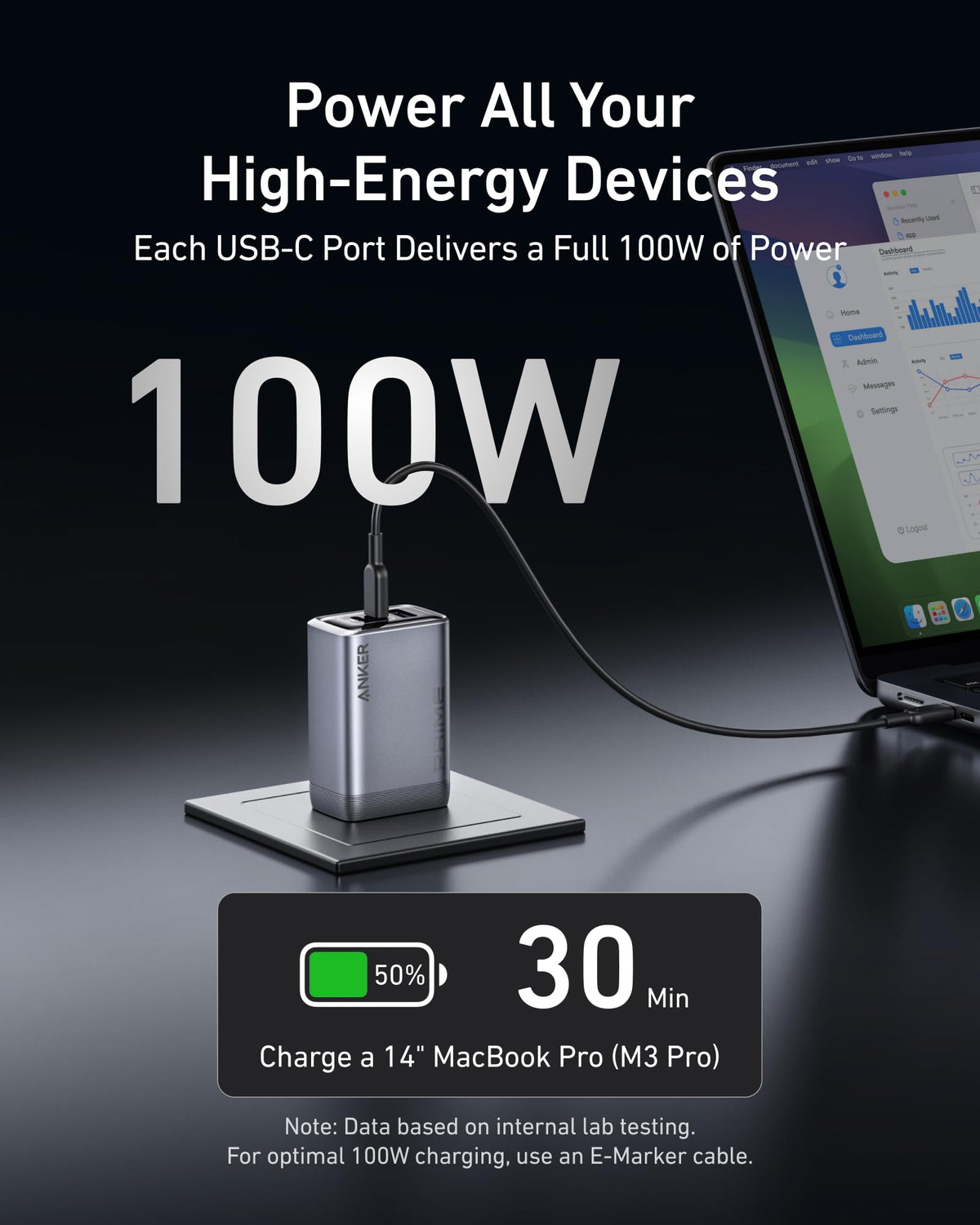 Anker Prime Charger, 100W 3-Port GaN USB C Charger Block, Foldable and Compact for MacBook, iPad, iPhone Series, Galaxy S24/S23, and More
