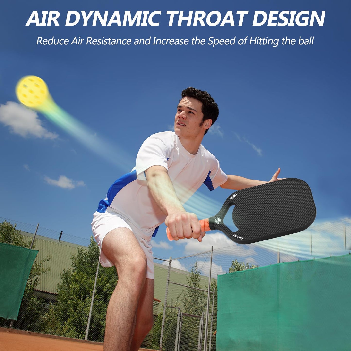 Pickleball Paddle, 3K Carbon Fiber Pickleball Paddle with Aero Throat, USA Pickleball Approved, 16MM Polypropylene Honeycomb Core, Textured Carbon Grit Surface