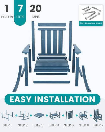 SEWALL Oversized Outdoor Rocking Chair Set of 2, HDPE Rocking Chair for Adults, Patio Rocking Chairs for Porch, Blue