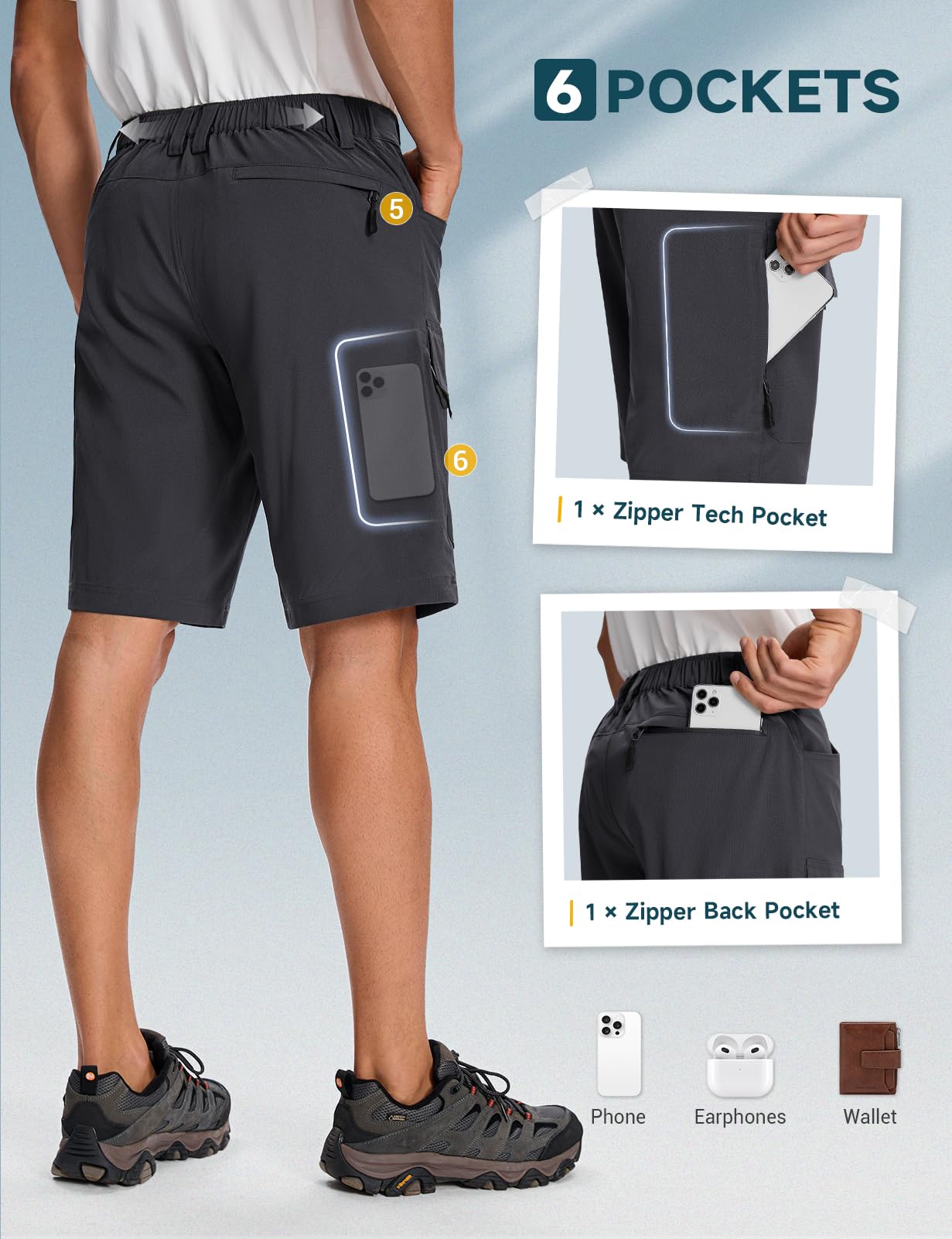 Moosehill Mens Cargo Hiking Shorts Lightweight Water Resistant for Casual Golf Work Tactical Fishing with 6 Pockets(Dark Grey, 36)