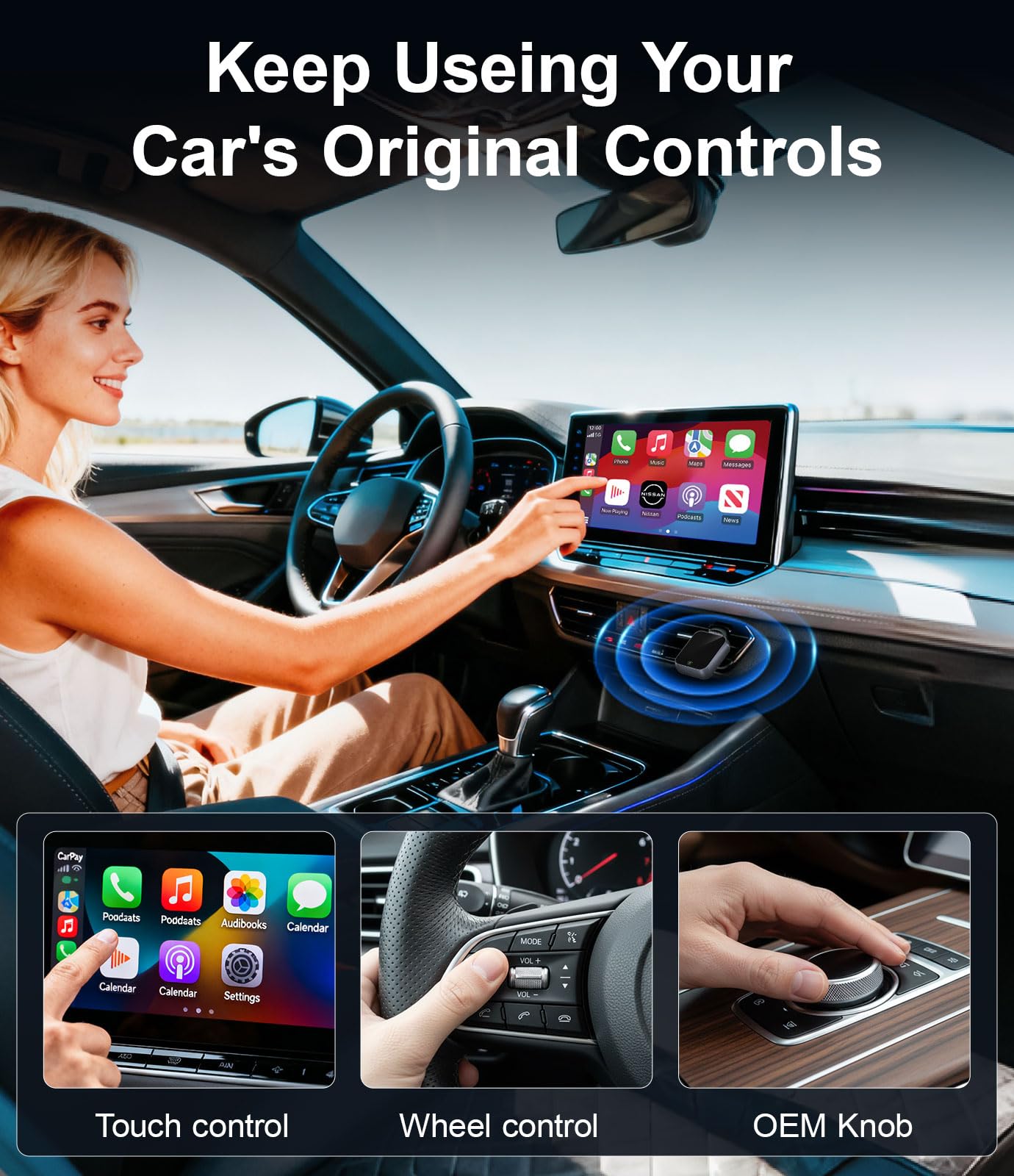 Enhanlife 2026 Wireless CarPlay Adapter for iPhone - 5s Auto-Connect, No Audio Lag - Convert Factory Wired to Wireless CarPlay - Bluetooth 5.3 & 5GHz Wi-Fi - Plug & Play (Includes USB A/C)