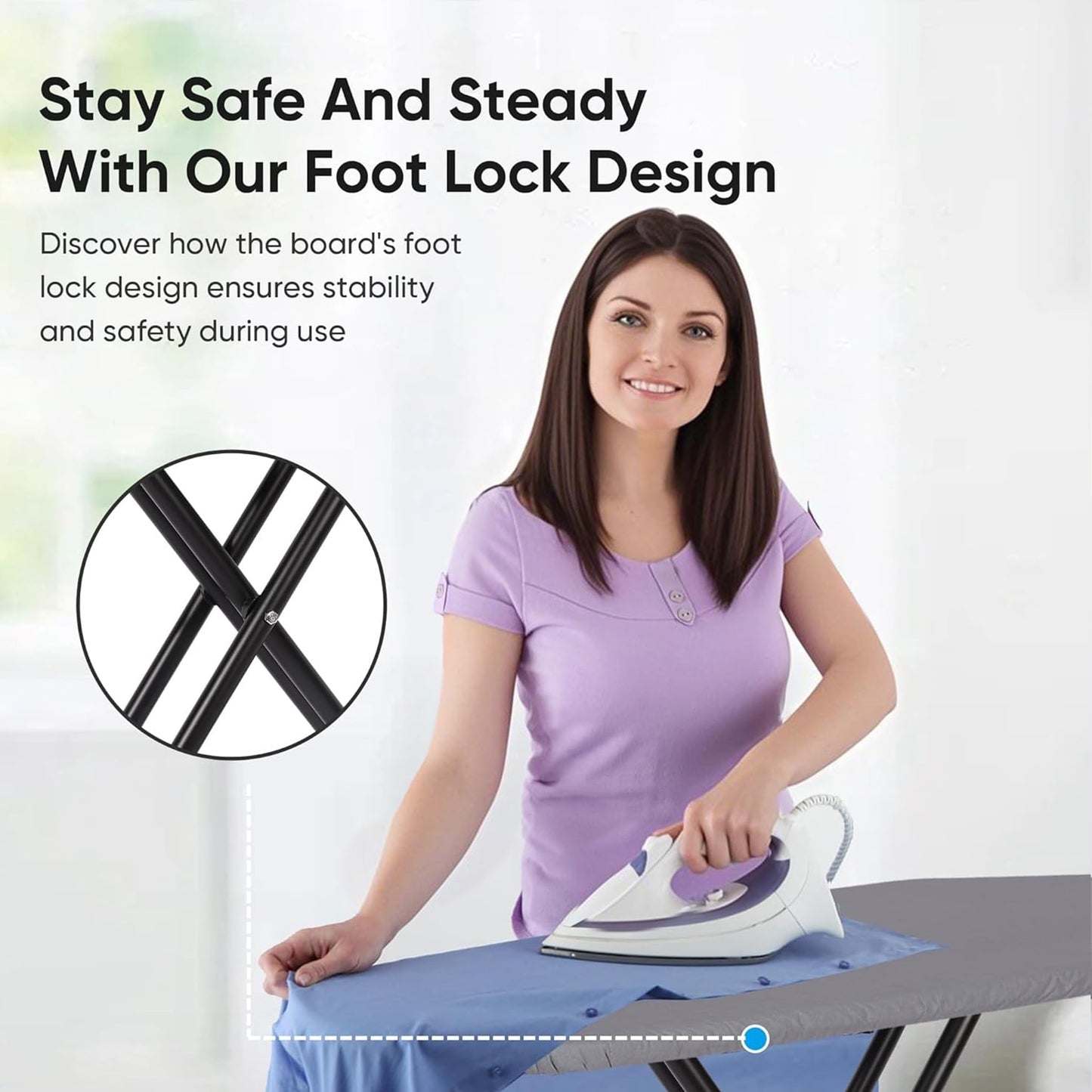 Jakeefud Deluxe Ironing Board with Heat Resistant Cover and Thicken Felt Pad, Heavy Sturdy Legs,Full Size Hanger Iron Board,Foldable (L-Grey)