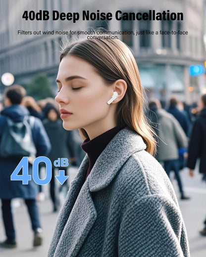 Wireless Earbuds, Bluetooth 5.4 Headphones Bass Stereo, Ear Buds with Noise Cancelling Mic, LED Display in Ear Earphones Clear Calls, IP7 Waterproof Bluetooth Earbuds for Phones/Sports/Laptop, White