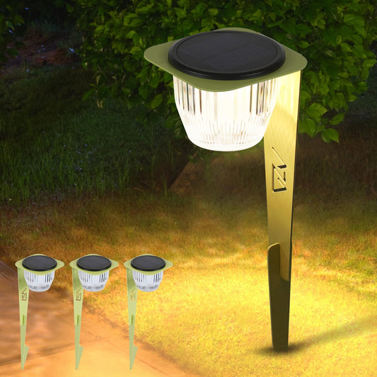 AZADESJET Solar Pathway Lights Outdoor, Super Bright 500 lumens with 2-in-1 Solar Powered and USB Charging Modes, IP65 Waterproof, Auto On/Off Garden Lights for Lawn Patio Walkway, Green (4 Pack)