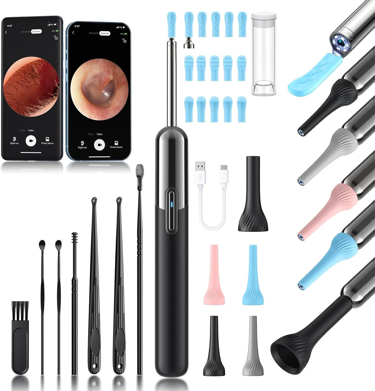 Ear Wax Removal, Ear Cleaner with Camera and Light, Ear Wax Removal Kit, Ear Wax Removal Tool Camera with 1080P, Ear Cleaning Kit with Spoons, Ear Camera for iOS & Android