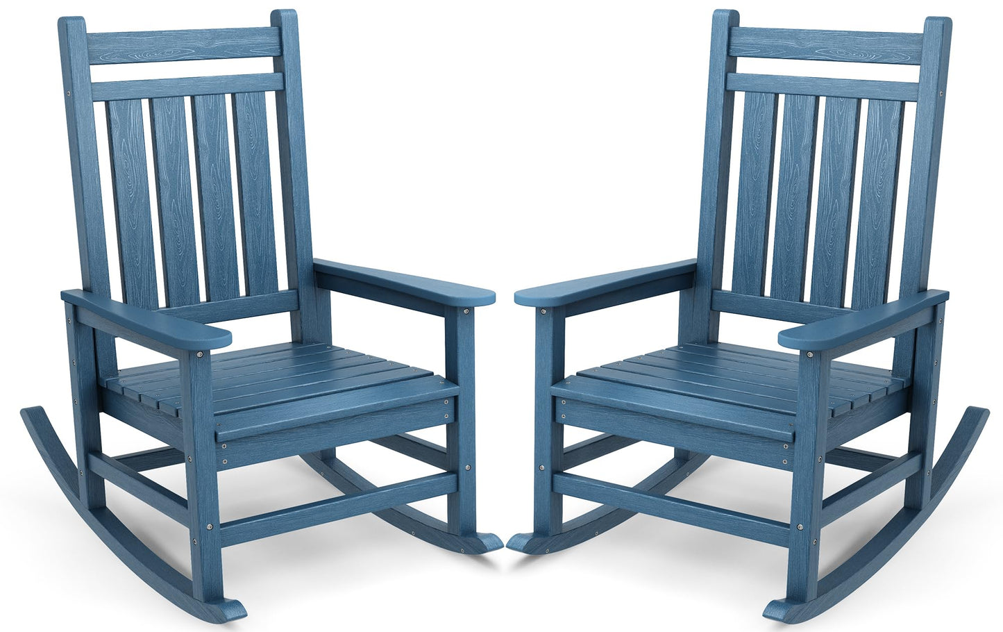 SEWALL Oversized Outdoor Rocking Chair Set of 2, HDPE Rocking Chair for Adults, Patio Rocking Chairs for Porch, Blue