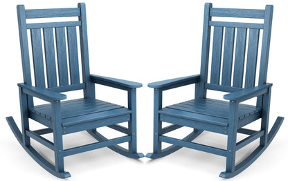 SEWALL Oversized Outdoor Rocking Chair Set of 2, HDPE Rocking Chair for Adults, Patio Rocking Chairs for Porch, Blue