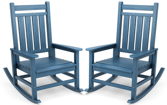 SEWALL Oversized Outdoor Rocking Chair Set of 2, HDPE Rocking Chair for Adults, Patio Rocking Chairs for Porch, Blue