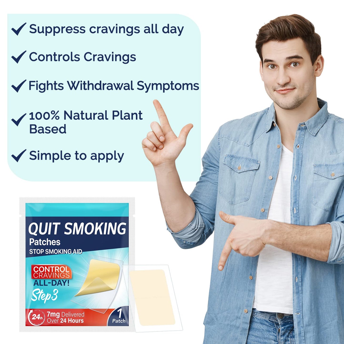 Step 3 Quit Smoking Patches, 7mg Stop Smoking Aids Patches, Easy & Effective Anti-Stickers, Helping Quit Patch, 30 Count Quit Smoking Stickers That Work with 2 Weeks