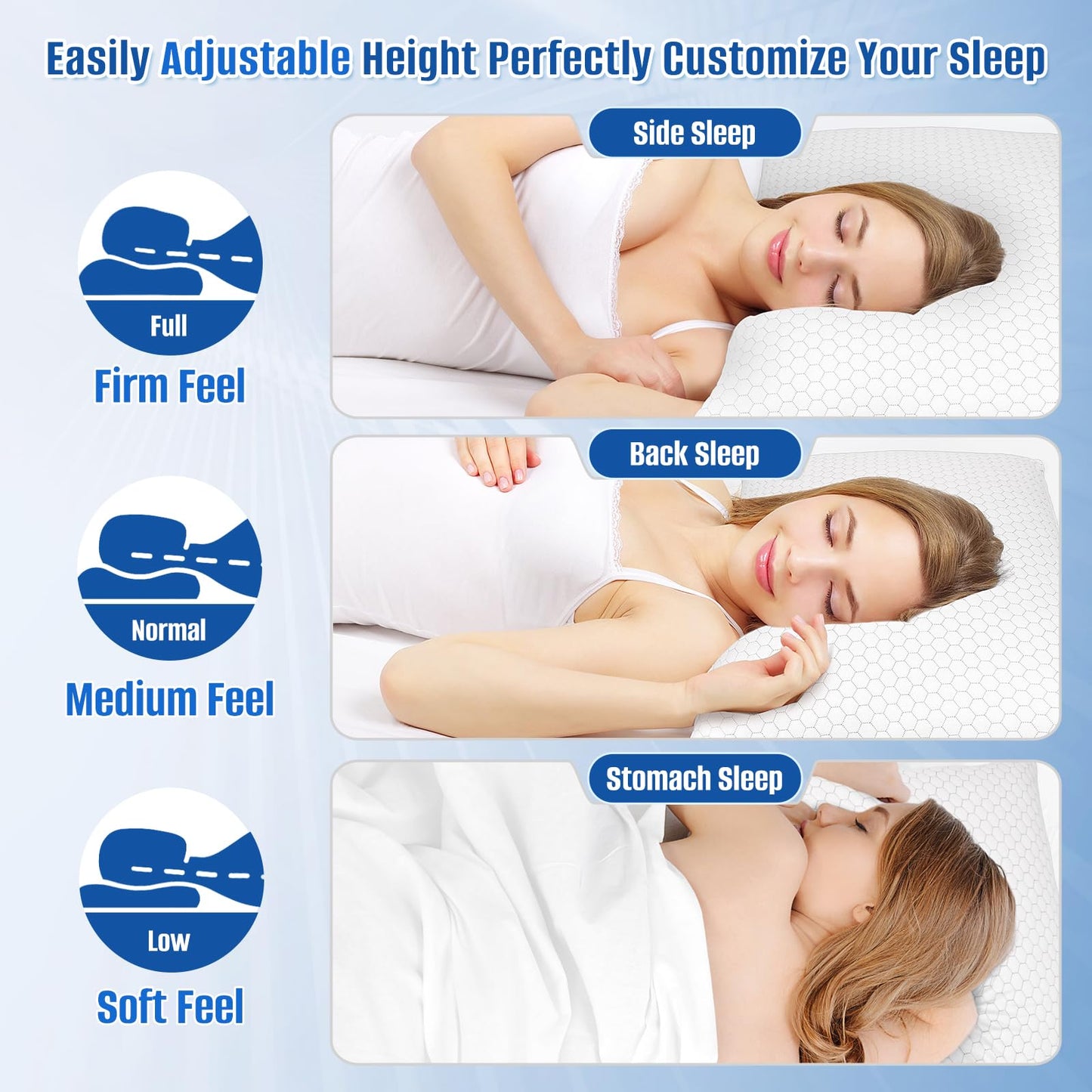 CushyOasis Shredded Memory Foam Pillow for Sleeping, Cooling Bed Pillows Set of 2, Adjustable Pillows for Side, Back, Stomach Sleepers with Washable Pillowcase (Queen Size, Grey)