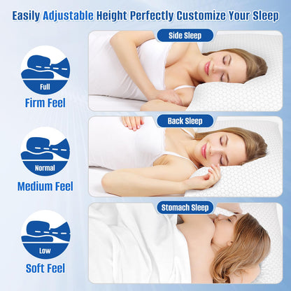 CushyOasis Shredded Memory Foam Pillow for Sleeping, Cooling Bed Pillows Set of 2, Adjustable Pillows for Side, Back, Stomach Sleepers with Washable Pillowcase (Queen Size, Grey)