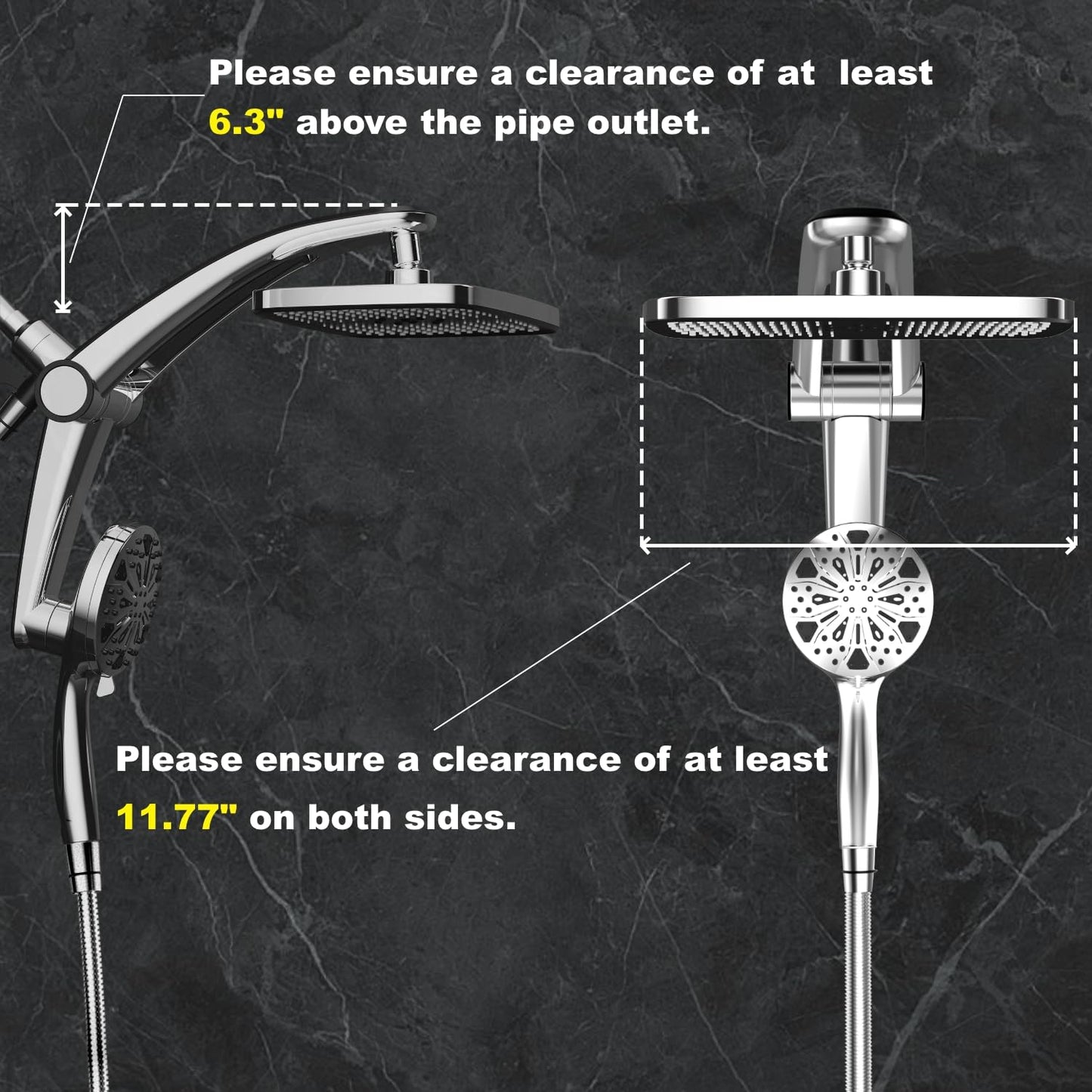 Rain Shower Head with Handheld High Pressure rainfall Shower Heads with Handheld Spray Combo Adjustable one-piece stand daul shower head Built-in Magnetic Docking and Power Jets