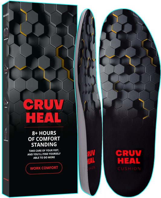 (New) Work Comfort Orthotic Insoles - Anti Fatigue Shoe Insert Men Women - Low Arch Support - Shock Absorption - Foot Pain Relief - Work Boot Insoles (Black Hexagons, L)