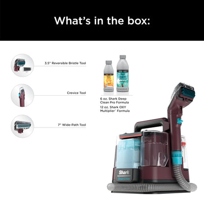 Shark Carpet Cleaner Machine, Portable Upholstery StainStriker, Spot, Odor & Stain Remover, 2 Carpet Cleaner Solutions, 3 Tools, Perfect for Pet Hair, Area Rugs, Couches, Burgundy, PX203BRN