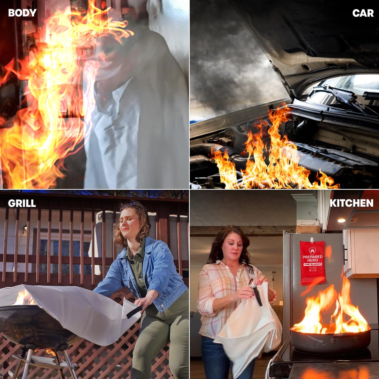 Prepared Hero Emergency Fire Blanket - 4 Pack Suppression for Kitchen, 40” x Home, Fiberglass Blanket.