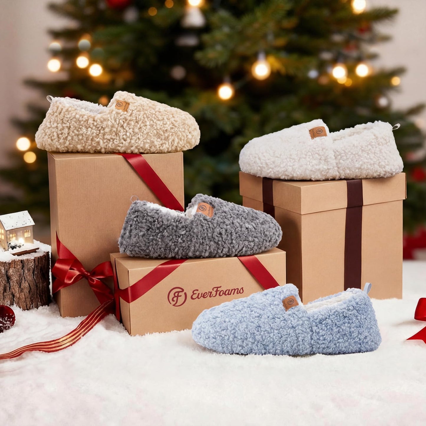 EverFoams Women’s Soft Curly Full Slippers Memory Foam Lightweight House Shoes Cozy Loafer with Polar Fleece Lining Grey,7-8 US