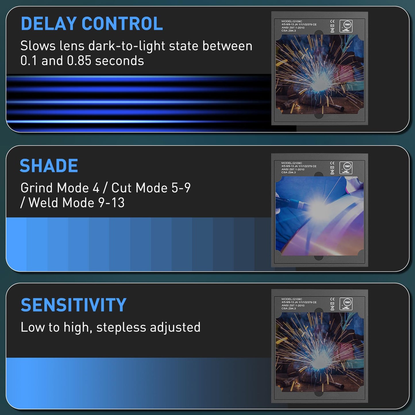 3.94”×3.82” Large Viewing Welding Helmet, True Color Auto Darkening Welding Helmet, Solar/Rechargeable Battery Power Welding Hood With 4 Arc Sensor, Wide Shade 4/5-9/9-13 Welding Mask For TIG MIG ARC