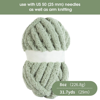 Hombys Sage Green Chunky Chenille Yarn for Crocheting and Knitting, Super Bulky Thick Fluffy Yarn for Hand Knitting Blanket, Soft Plush Yarn, 12 Jumbo Pack (27 yds, 8 oz Each Skein)