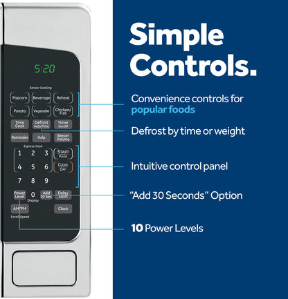GE Countertop Microwave Oven,1, 200-watt Capacity, 2.0 Cubic Ft., 8 Auto Setting Cooking Settings, Child-Lock Technology, Kitchen Essentials for the Countertop, Dorm Room or Apartment, Stainless Steel