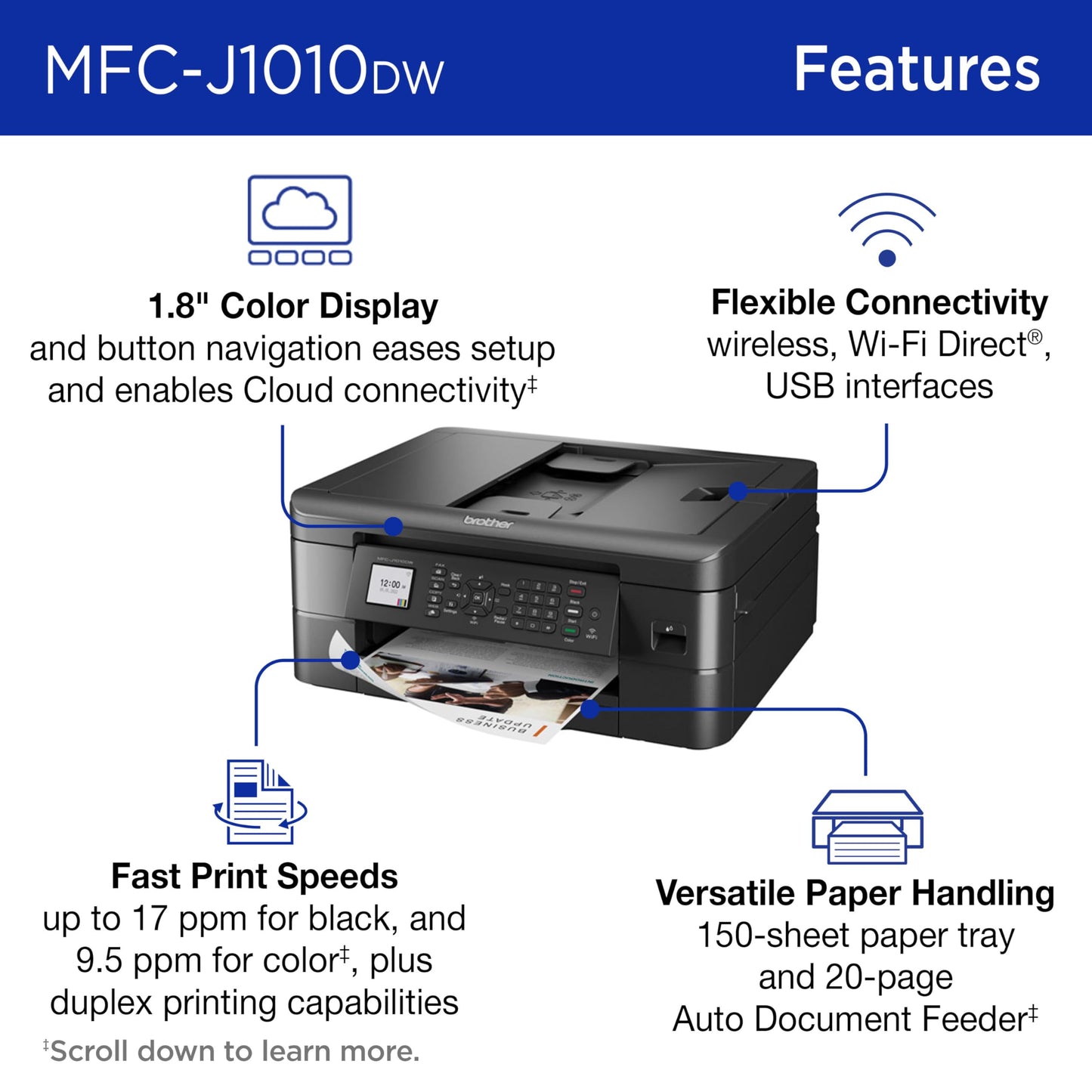 Brother MFC-J1010DW Wireless Color Inkjet All-in-One Printer with Mobile Device and Duplex Printing, Refresh Subscription and Works with Alexa