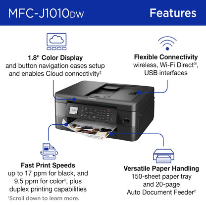 Brother MFC-J1010DW Wireless Color Inkjet All-in-One Printer with Mobile Device and Duplex Printing, Refresh Subscription and Works with Alexa