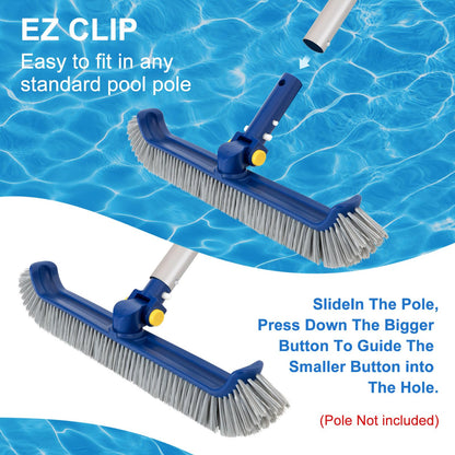 POOLAZA Pool Brush with Rotatable Handle,17.5" Pool Brush Head for Inground Pools, Above-Ground & Vinyl Pools, Heavy-duty Pool Brushes for Cleaning Pool Walls, Sturdy Pool Brush Fit Standard Pool Pole