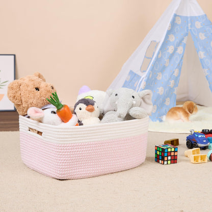 MiniArk Large Storage Baskets for Shelves, Closet Organizers Bins for Clothes Blanket Towels, Baby Nursery, Toy Baskets Box, Woven Rope Baskets, 17 x 13 x 7.5”, 3 Packs Woven Pink