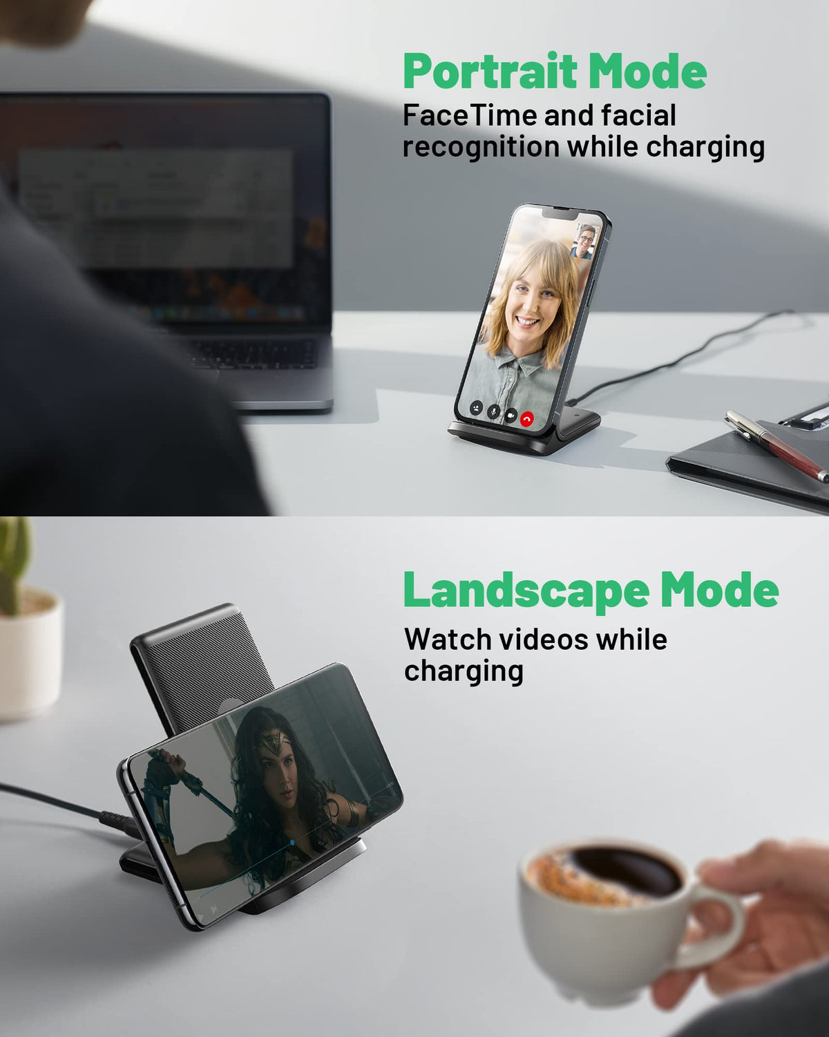 INIU Wireless Charger, 15W Fast Qi-Certified Wireless Charging Station with Sleep-Friendly Adaptive Light Compatible with iPhone 16 15 14 13 Pro XS 8 Plus Samsung Galaxy S25 S24 S23 Note 20 Google etc